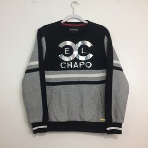 (N5) Y2K MAKOBI ELChapo Sweatshirt Men's Size S Black Winter Metallic Corpcore